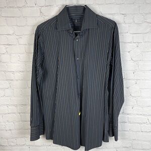 BANANA REPUBLIC men's cotton dark blue with pinstripe button-up shirt, size L
